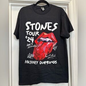 NEW Black Rolling Stones Hackney Diamonds Tour 2024 Schedule List T-Shirt M/L